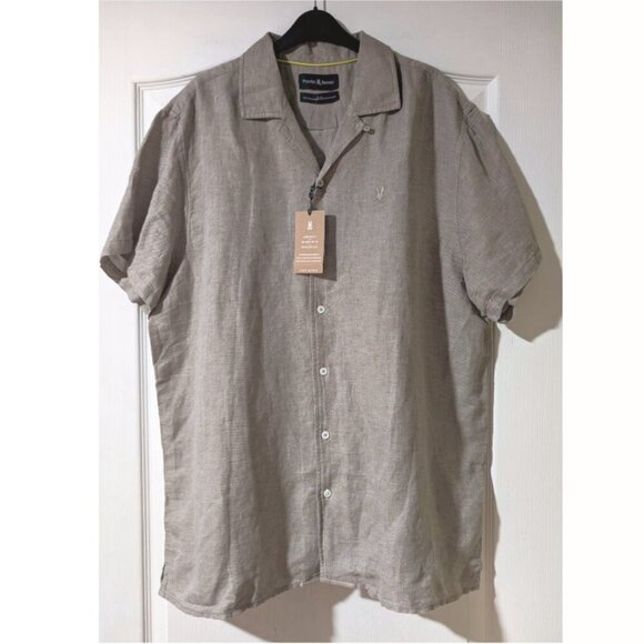 Psycho Bunny | Windcrest Linen Blend Short Sleeve Shirt In Jute - Picture 5 of 15